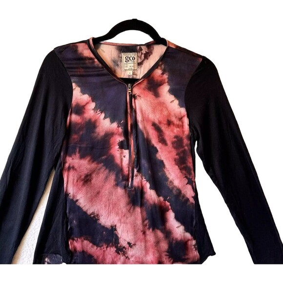 Go Silk Go Zippy Womens‎ Small Zip Front Long Sleeve Top Silk Blend Raw Hem Top - Picture 3 of 12